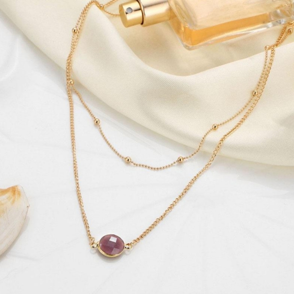 Purple Crystal & Gold Alloy Tiered Necklace